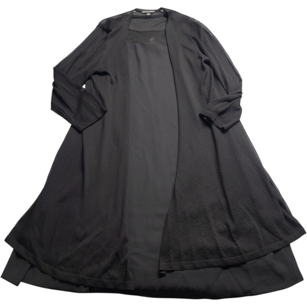 Eileen Fisher Black Cardigan and Lace Trim Dress Set Italian Yarn Size Large